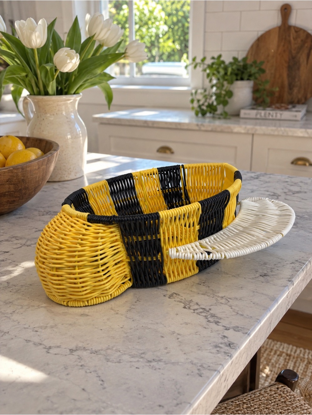 Bumblebee Woven Basket Bee Storage Organizer Whimsical Boho Home Decor Outdoor